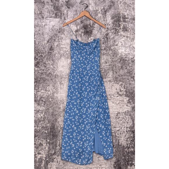 Reformation Kourtney Dress 6 Womens Blue Floral Side Slit Midi - Picture 1 of 8